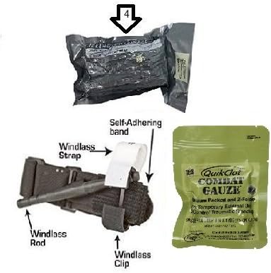 New IFAK 1 X Combat Tourniquet + 1 X Israeli Battle Bandage 4" + 1 X QuikClot Combat Gauze For Hunting, Hiking Car &amp; Work Place First Aid