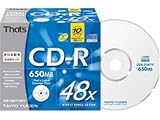 太陽誘電 48倍速650MB/That’sロゴ入りセラミックコート/10mmPケース10枚パック CDR-74WTY10PV