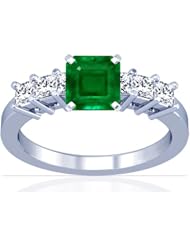 Platinum Emerald Cut Emerald Ring With Sidestones