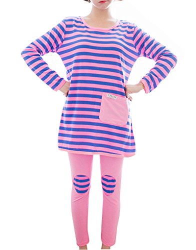 MagicGo Big Girl's Patch Striped Top And Bottom Sleepwear Cute Loose Pajamas Set