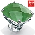 Green Jade Sterling Silver Faceted Ring, Sizes 7-12