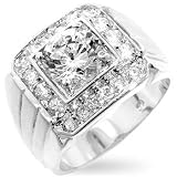 CZ Ring For Men - White Gold Look Mens CZ Ring