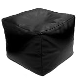 Faux Leather Black Bean Bag Cube Footstool Pouffe