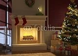 Wallmonkeys Peel and Stick Wall Decals - Cousy Fireplace Decorated for Christmas - 60