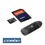 SanDisk 2GB microSD Memory Card with Adapter + Black USB Memory Card Reader for Cell Phone Smartphone