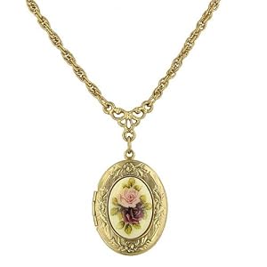 Vintage Collection Gold Tone Rose Motif Locket Necklace