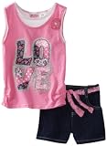 Young Hearts Girls 2-6x Love Printed Jersey 2fer with Denim Short Sets, Pink, 2T