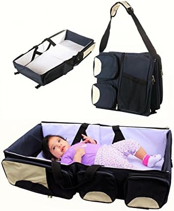 Little Angel Kids Baby 3 in 1 Diaper Bag Multifunctional 2016 Style New Design High Quality Portable Changing Station Folding Bed Bag for Infant Boy Girl Crib Bag Travel Bassinet &amp; Carry Tote (Blue)