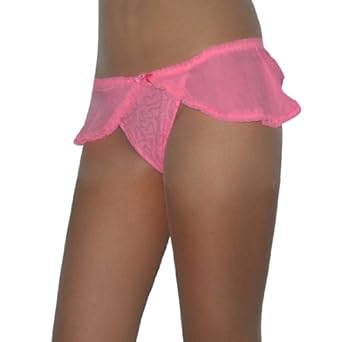 Womens Passion Sexy Stretch Sheer Mesh Mini Skirt With Sequins Built-In Thong Panty - Pink