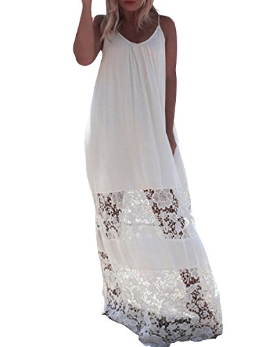 ZANZEA Ladies Strapless Sleeveless Vest Lace Crochet Beach Maxi Long Dress White 14
