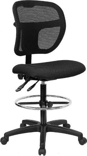 Flash Furniture WL-A7671SYG-BK-D-GG Mid-Back Mesh Drafting Stool with Black Fabric Seat On Sale