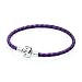 CAITS-PANDORA TM , PURPLE LEATHER PANDORA STYLE CHARM BRACELET. 20CM LENGTH