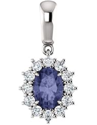Platinum 7.00x5.00mm Oval Cut Iolite and Diamond Pendant -- LIFETIME WARRANTY
