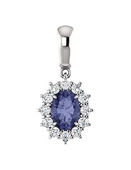 18K White Gold 7.00x5.00mm Oval Cut Iolite and Diamond Pendant -- LIFETIME WARRANTY