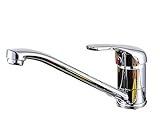 シンプル キッチン シンク 台所 洗面台 シングル レバー 水栓 金具 混合栓 60cm ホース 2本 付き 改装 リフォーム (シルバー)