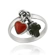 Silver DANGLING Heart Cross Coral Onyx Ring 7