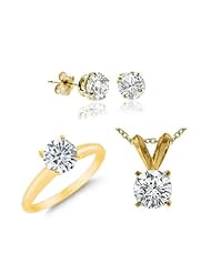 1 CT Diamond Set 14K White Gold - Ring, Pendant & Earrings (I1-I2 Clarity)