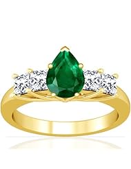 14K Yellow Gold Pear Cut Emerald Ring With Sidestones
