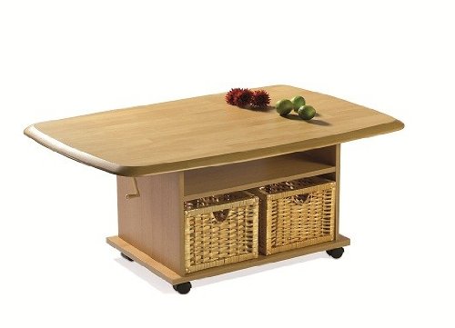 Couchtisch 103 cm Rollbar Höhenverstellbar MDF Buche Dekor Couchtisch 103 cm Rollbar Höhenverstellbar MDF Buche Dekor