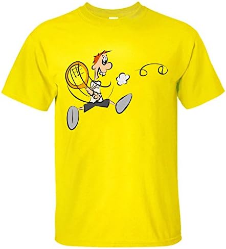 VOTVO Men's Cartoon Tennis Player Cotton Tee Shirt yellow S