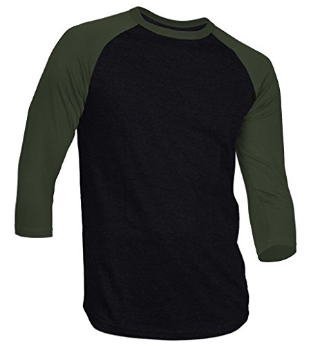 Dream USA Men s Casual 3/4 Sleeve Baseball Tshirt Raglan Jersey Shirt Black/HuntGrn Medium