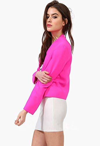 HAOYOUDUO Womens Office Ladies Open front Long Sleeve Crop Blazer Jacket Fuchsia M