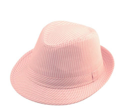 Ladies Pinstripe Denim Trilby Fedora Hat Pastel Pink Small