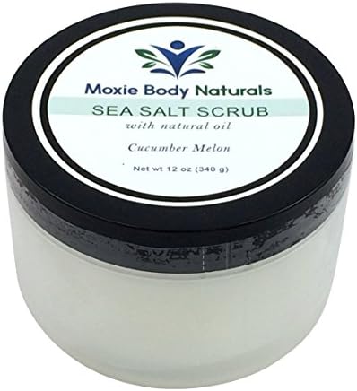 Natural Sea Salt Exfoliating Body Scrub, CUCUMBER MELON, All Skin Types. No Parabens, Phthalates, Dyes, Gluten or Artificial Preservatives. Made in USA, Cruelty-Free. 12 Ounces