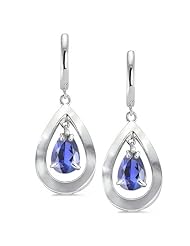 CleverEve Designer Series Sterling Silver Pear Shaped Earrings w/ 9 mm Genuine Pear Cut Iolite Center Stones