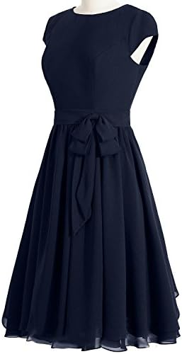 MittyDresses A-line Bateau Knee-Length Chiffon Short Prom Dresses For Women Size 6 US Navy Blue