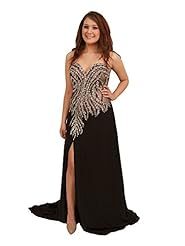A-line Strapless Chiffon Sweetheart Dropped   Waistline Crystal Sheer Crystals Slit Beaded Pageant Dress 