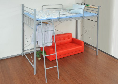 【1人暮らしの新常識】　床下収納ロフトベッド　宮、コンセント付き　ハイベッド　床下143ｃｍ (シルバー)