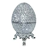 41qO%2BaPaXTL. SL160  Faberge Egg Box Platinum Colored Swarovski Crystals, Silver Jewelry Box with Ring Insert, Pill Box, Trinket Box, Certificate of Authenticity Reviews