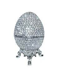 Faberge Egg Box Platinum Colored Swarovski Crystals, Silver with Stand Figurine Trinket Pill Jewelry Box