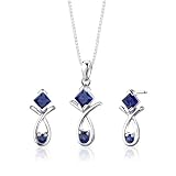 Sterling Silver Multishape Sapphire Pendant Earrings and 18 inch Necklace Set