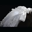 First Communion Veil - 26" Bow and ribbon comb, two-tiered, accents of flowers and pears, pencil edging.