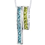 Sterling Silver 2.75 carats total weight Princess Cut Swiss Blue Topaz and Peridot Slider Pendant Necklace