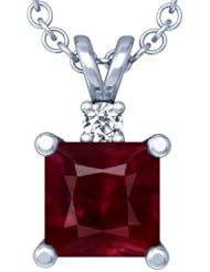 Platinum Princess Cut Ruby And Round Diamond Pendant