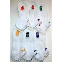 Puma Men's Sportlifestyle No Show Socks 6 Pair Made with Sorbtek - Sock Size: 10-13 - White-Multi color Trim