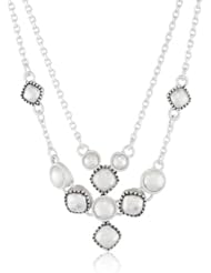 NINE WEST VINTAGE AMERICA "Metal Geo Jewels" Silver Colored Ox Textured Frontal Necklace, 18"