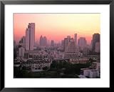 Sunset over City Buildings, Bangkok, Thailand Photography Framed Art Poster Print by Stu Smucker, 31x25