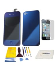 Wireless: Zeetron? Shiny Blue iPhone 4 Colorswap Color Conversion DIY Kit (Includes a Glass Screen Lcd Aseembly + Home Button + Back Door Assembly + Full Tool Kit & Screw Mat + Screen Protector + Zeetron Microfiber Cloth) AT&T ONLY (Do It Yourself Kit) - Zeetron
