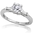 1 ctw Round Brilliant & Baguette Cut Diamond Engagement Ring in 14kt White Gold
