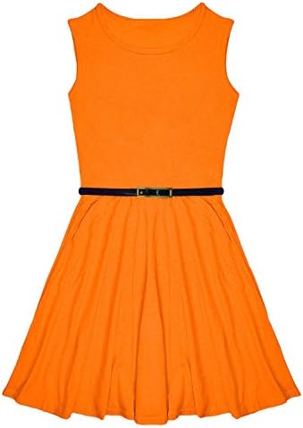 Girl's Summer Sleeveless Scoop Neck Plain Color Jersey Sun Dress Sundress Orange