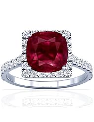 18K White Gold Cushion Cut Ruby Ring With Sidestones