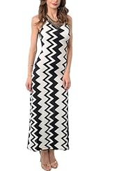 Polyester/Spandex/Knit Zig Zag Halter Maxi Dress 