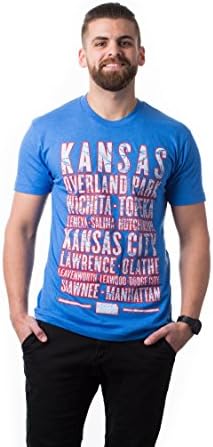 Kansas Cities T Shirt - In Jayhawk Colors - Unisex Sizing - M