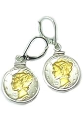 Highlighted Mercury dime coin bezel earrings
