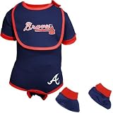 Atlanta Braves Navy Blue Infant Bib & Booties Set