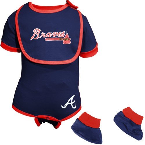 MLB Infant/Toddler Boys' Atlanta Braves Onesie Bib & Bootie Set (Navy, 18 Months)